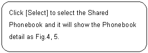 ꨤx: Click [Select] to select the Shared Phonebook and it will show the Phonebook detail as Fig.4, 5.