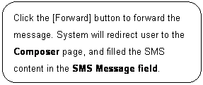 ꨤx: Click the [Forward] button to forward the message. System will redirect user to the Composer page, and filled the SMS content in the SMS Message field.