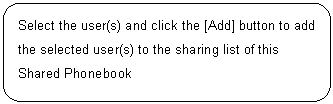 ꨤx: Select the user(s) and click the [Add] button to add the selected user(s) to the sharing list of this Shared Phonebook