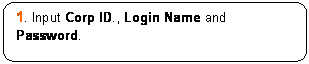 Rounded Rectangle: 1. Input Corp ID., Login Name and Password.