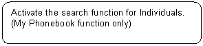 Rounded Rectangle: Activate the search function for Individuals. (My Phonebook function only)