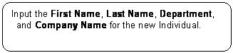 Rounded Rectangle: Input the First Name, Last Name, Department, and Company Name for the new Individual.