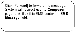 Rounded Rectangle: Click [Forward] to forward the message. System will redirect user to Composer page, and filled this SMS content in SMS Message field.