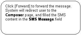 Rounded Rectangle: Click [Forward] to forward the message. System will redirect user to the Composer page, and filled the SMS content in the SMS Message.field