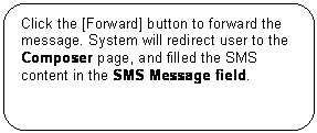 Rounded Rectangle: Click the [Forward] button to forward the message. System will redirect user to the Composer page, and filled the SMS content in the SMS Message field.