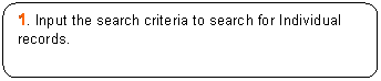 Rounded Rectangle: 1. Input the search criteria to search for Individual records.